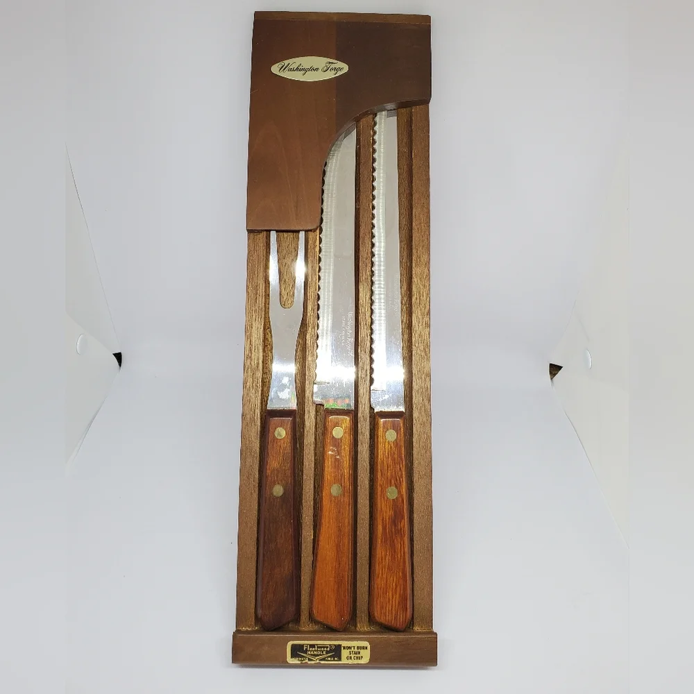 Vintage 4-PC. Washington Forge, Inc. Cutlery Set with Hardwood Holder Set
